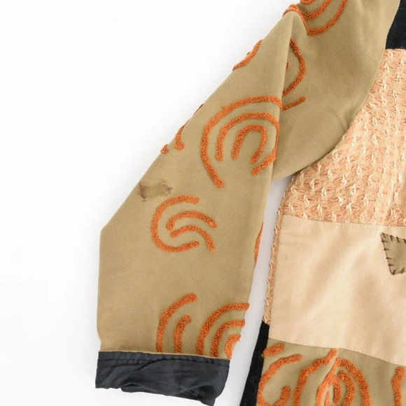 Vintage 90's Allure Tan & Black 100% Cotton Patchwork Brocade Button Up Jacket M - Picture 10 of 14